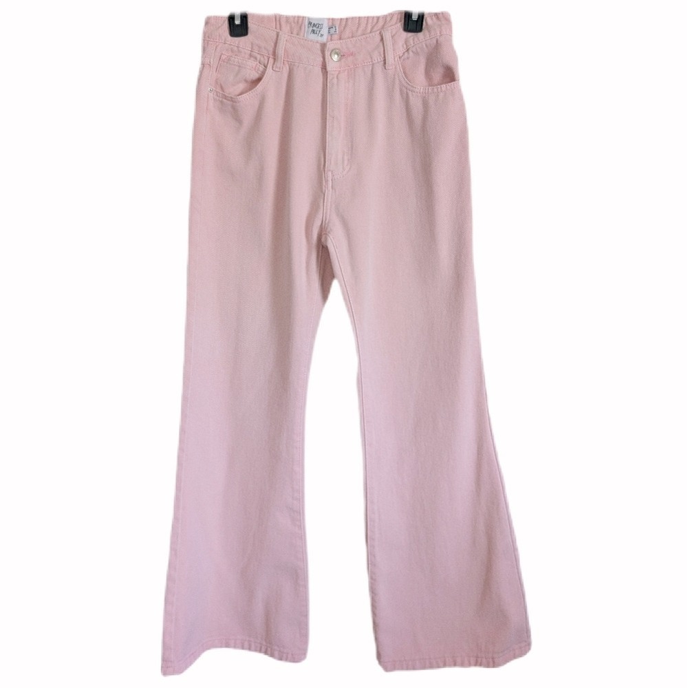 Princess Polly Maximalism Hippie Boho High Waisted Pastel Pink Flare Denim Pants